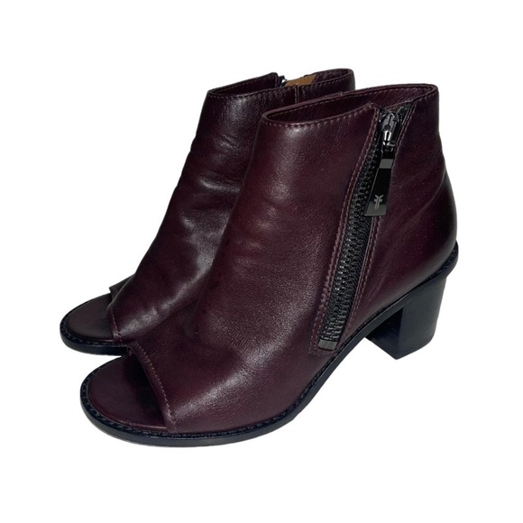 Frye Peep Booties Women's Size 6.5‎ US Wine Leather Heeled Ankle Boots BRIELLE - Picture 1 of 12